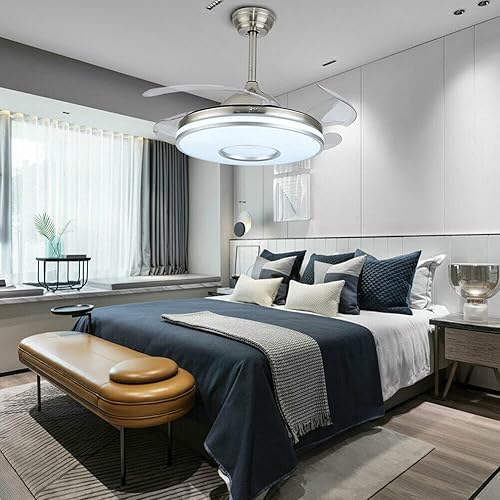 Miniatura 3 de CNCEST Lámpara de araña de techo retráctil moderna de 42 pulgadas con control remoto de 110-120 V, 3 cambios de color y 3 ajustes de velocidad