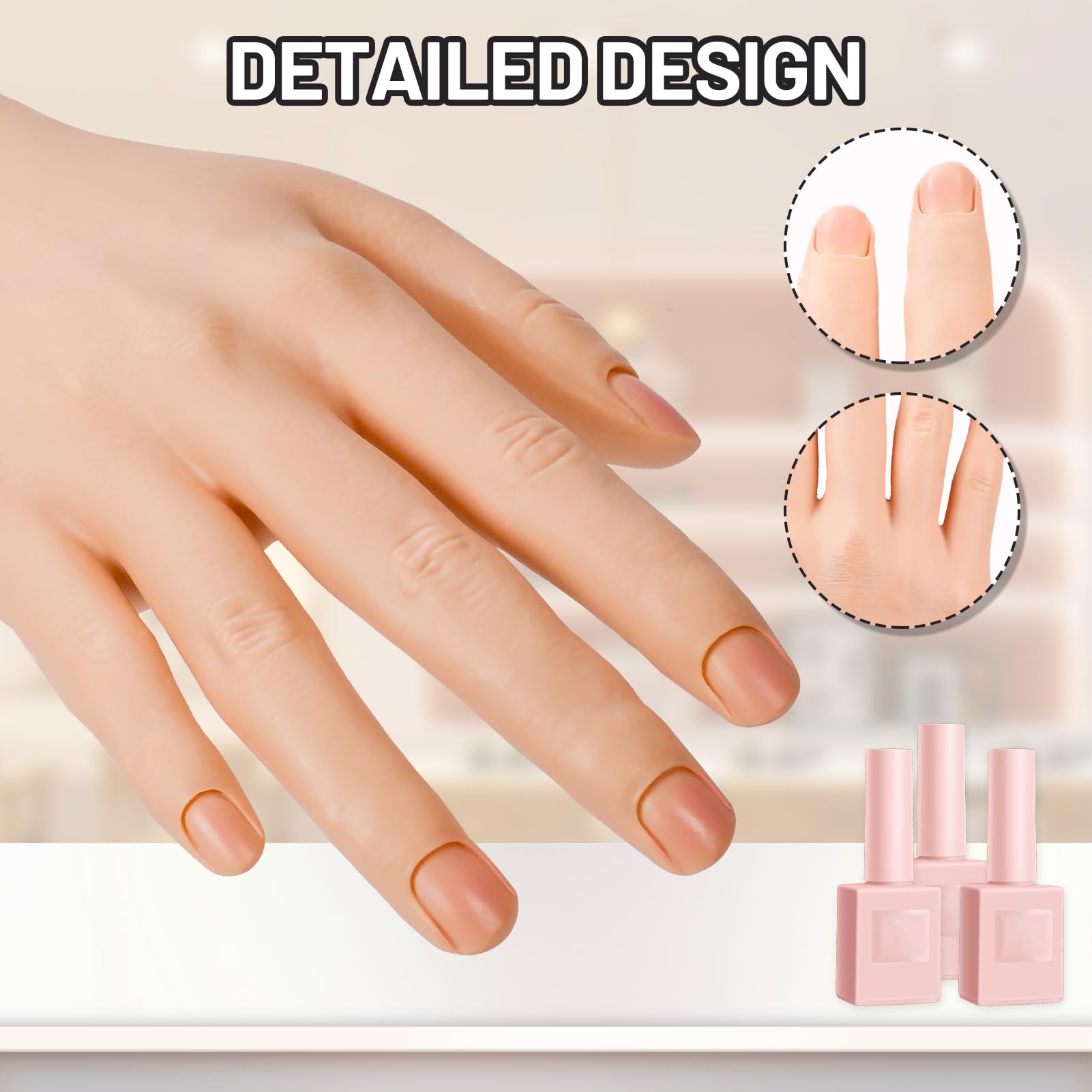 Silicone Practice Hand for Acrylic Nails with Stand, Tips & Adhesive Tabs