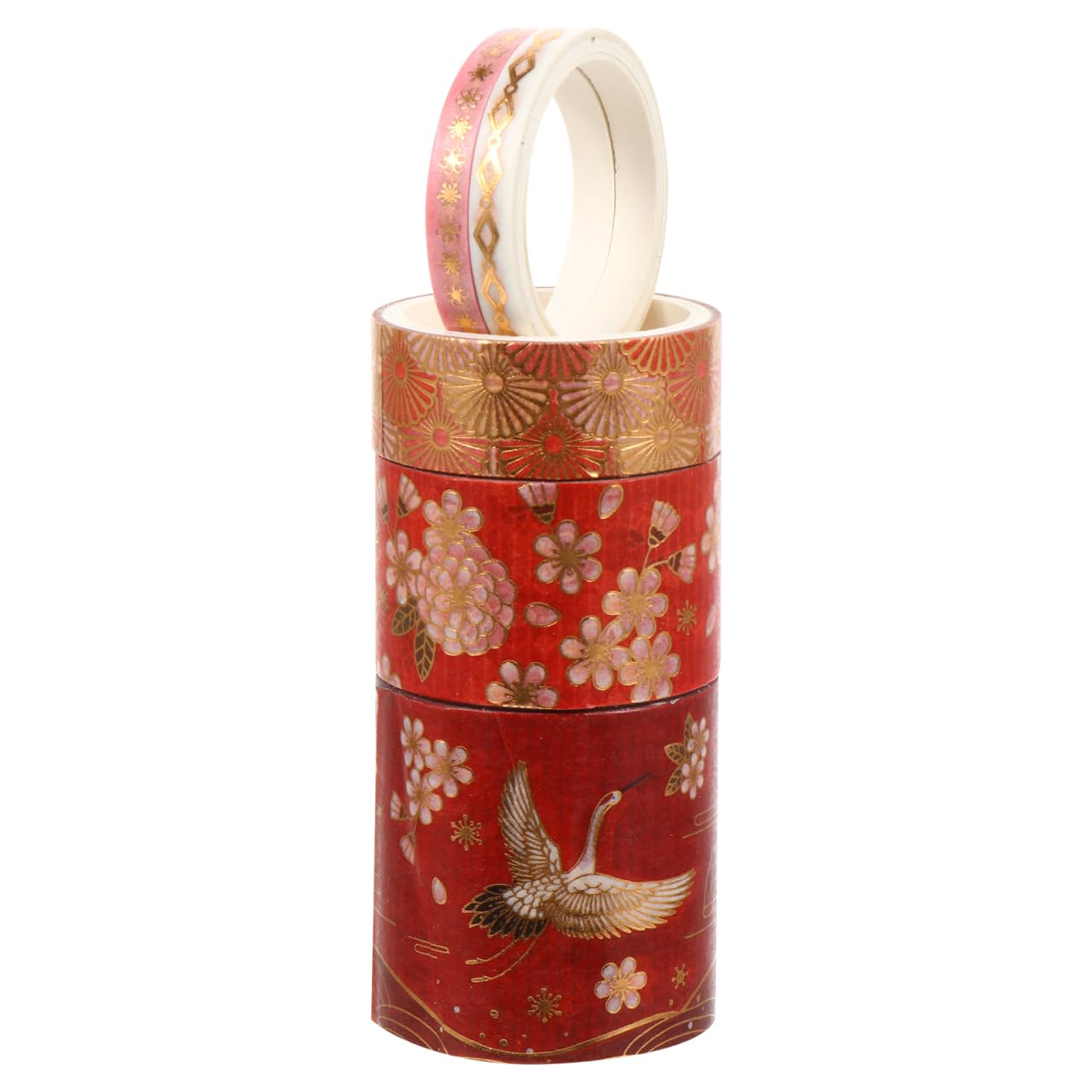 Anneome Chinese Style Decorative Craft Tape 5 Rolls 78.74 Inch Washi Tape for Scrapbooking Diy Art Projects with Gold Foil Crane Patterns Home and Journal Decoration