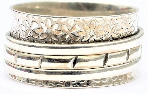 Miniatura 5 de Sterling Silver Spinner Ring | Anxiety Spinner Ring | Fidget Spinner Ring for Women | Handmade Three Spinner Ring | Sterling Silver 925