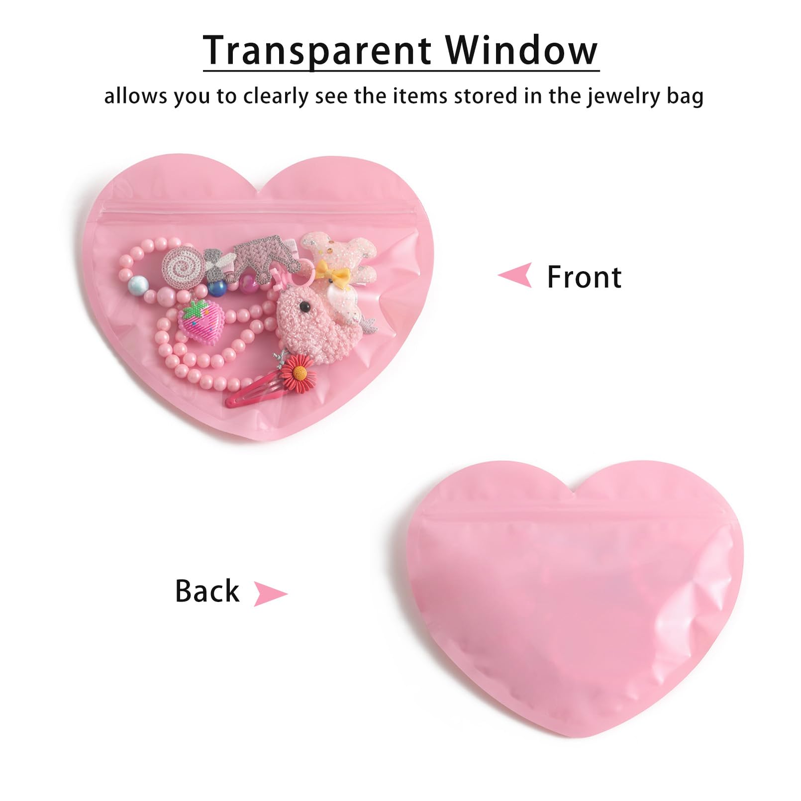 100 Bolsas de joyería,Bolsas Hermeticas Pequeñas Resellable en Forma de Corazón,Bolsas Plastico Transparente Almacenamiento de Joyas Antideslustre para Anillos,Pendientes,Pulseras,Collares (Rosa)