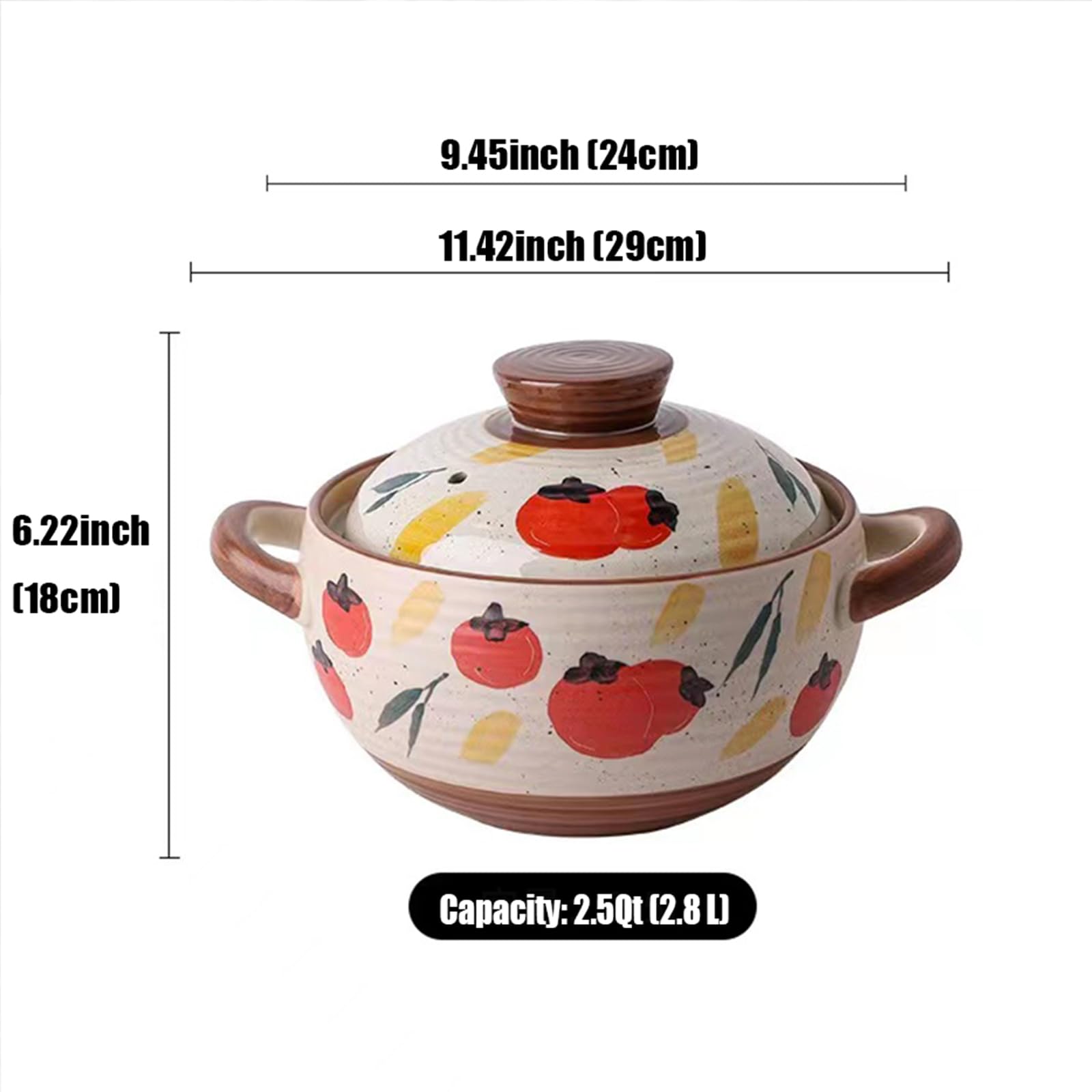 Casseruola in ceramica, Pirofila con Coperchio in Terracotta, Pentola per Stufato, Zuppa, Vapore, Resistente al Calore (Cachi, 2,95 QT)