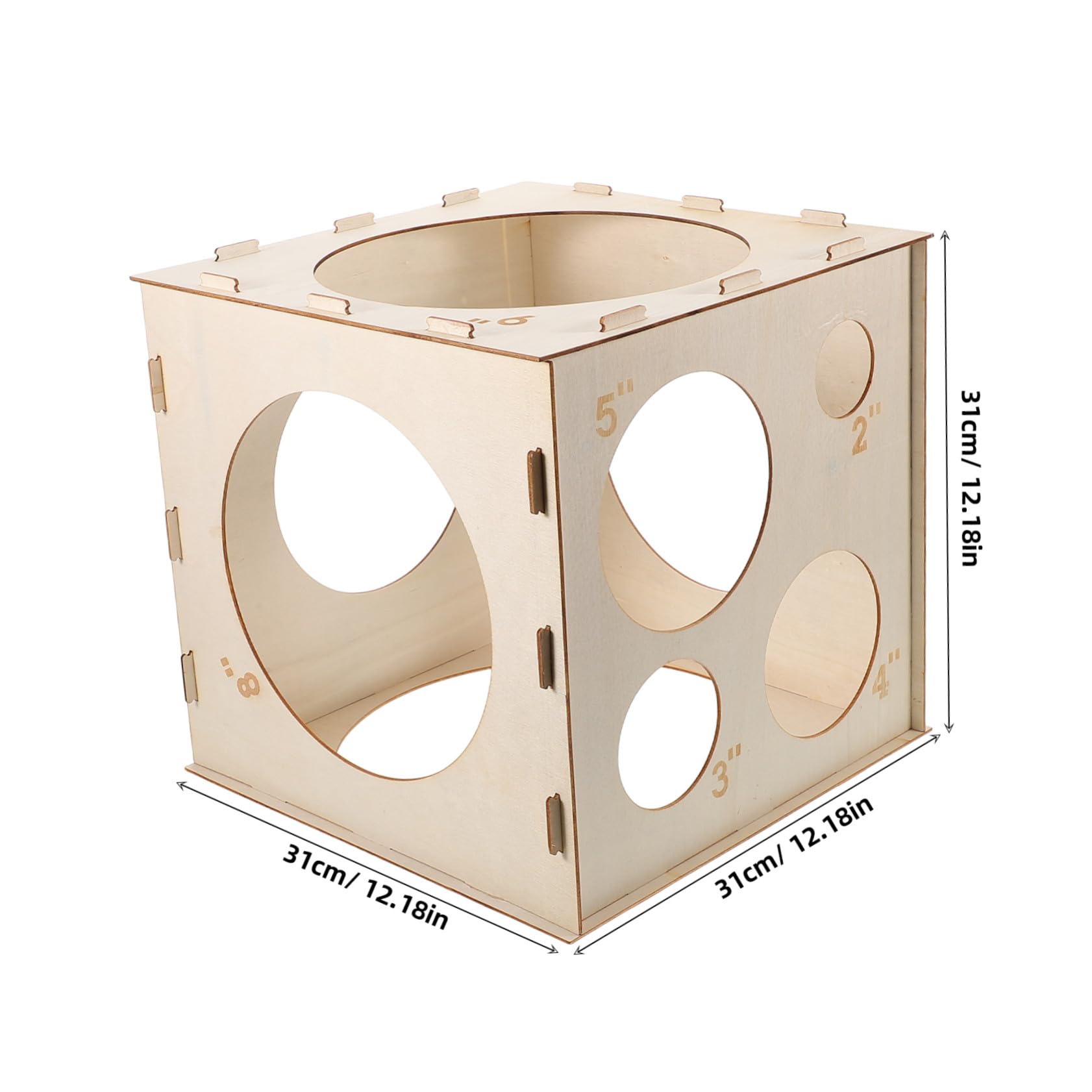 Caja Medidora Plegable de Madera para Globos, Cubo 9 Agujeros