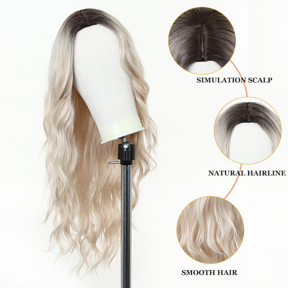Esmee Long Wavy Platinum Blonde Wigs for Women Natural Synthetic Hair Ombre Wig for Daily & Party Use, Platinum Blonde 1242-1 - Image 3