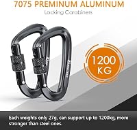Brotree 1200 kg Teherbírású Alumínium Karabiner, Csavaros Zárszerkezettel - Könnyű, Rozsdamentes D-Alakú Horog Függőágyhoz, Kempingezéshez,  4