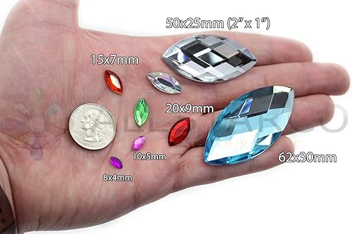 Miniatura 2 de Allstarco - Cuentas de plástico para coser 50 piezas con parte trasera plana CH21 Navette para manualidades diamantes de imitación acrílicos de