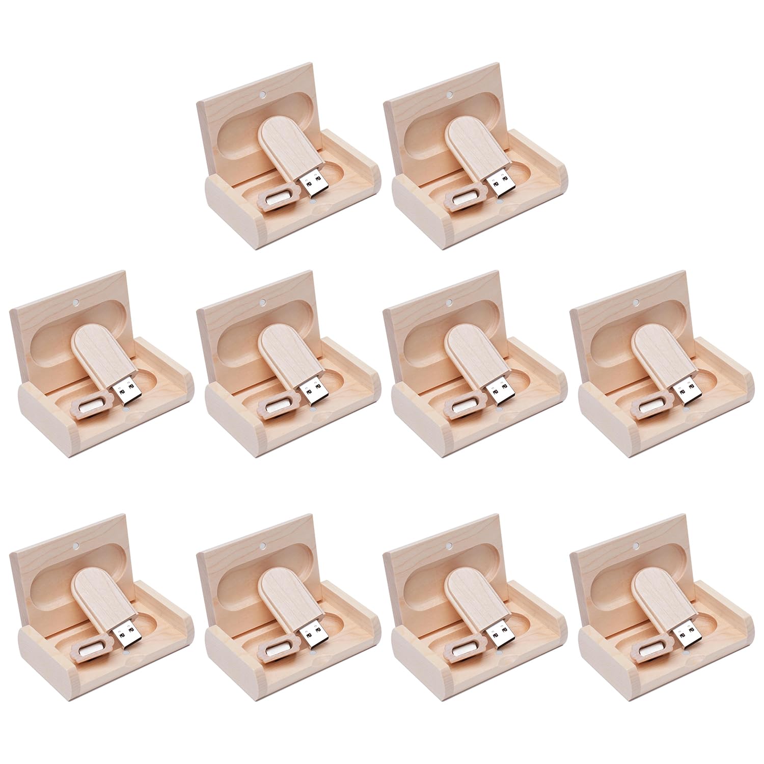 USB-Stick aus Holz, 8 GB, USB 2.0, Speicherstick, Datenspeicherung, Geschenk, mit Holzbox, 10 Stück
