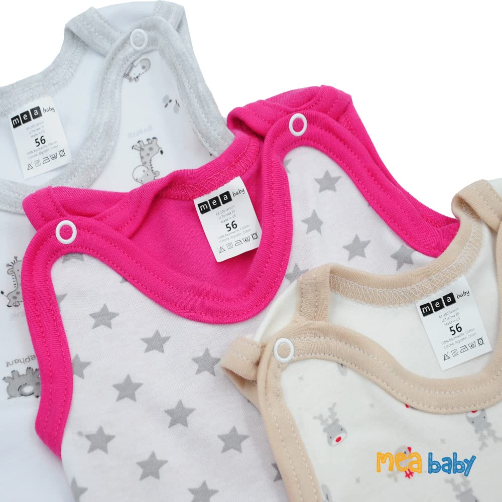 MEA BABY Tutine da bambino stampate da bambino| Chiusura con bottoni a pressione | Vari colori e motivi stampati | Confezione multipla da 5 pezzi