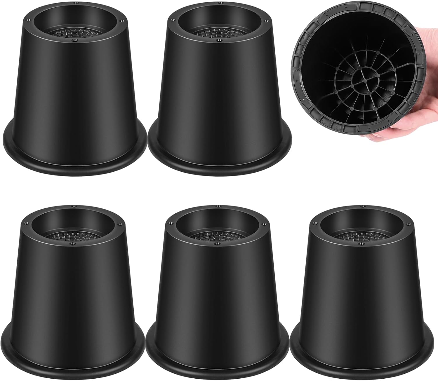 Bed Riser/Furniture Lift Bed/Bed risers/Furniture Lifter/Table risers/Frame Risers Create Under Bed Storage Heavy Duty for Furniture Height Adjustment Round Black (6 Pack, New 4 Inch) New 4 Inch 6 Pack