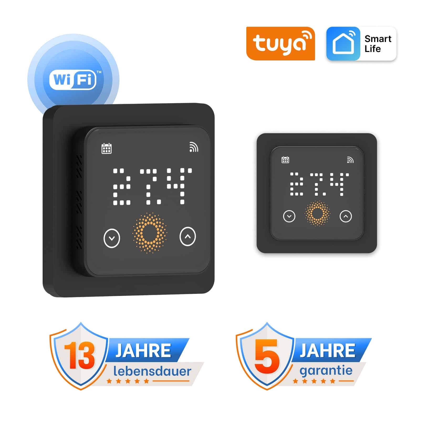 Elektrische Fußbodenheizung für Laminat: Heizmatte WARMON ALU 150 W/m² inkl. Touch WiFi Thermostat(25A), Thermostat:TS 500 WiFi Schwarz, Mattengröße:14 m² - 2 Stk (8+6 m²)