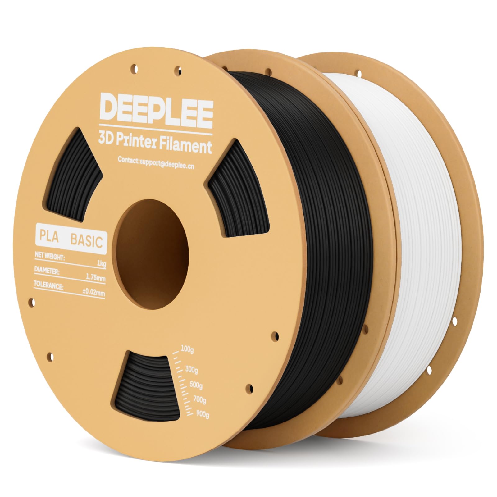 DEEPLEE PLA Basic Filamento 1.75mm, Precisione ±0.02mm, Avvolto Perfettamente Antiostruzione, per la Maggior Parte delle Stampanti FDM, Nero/Bianco 2KG