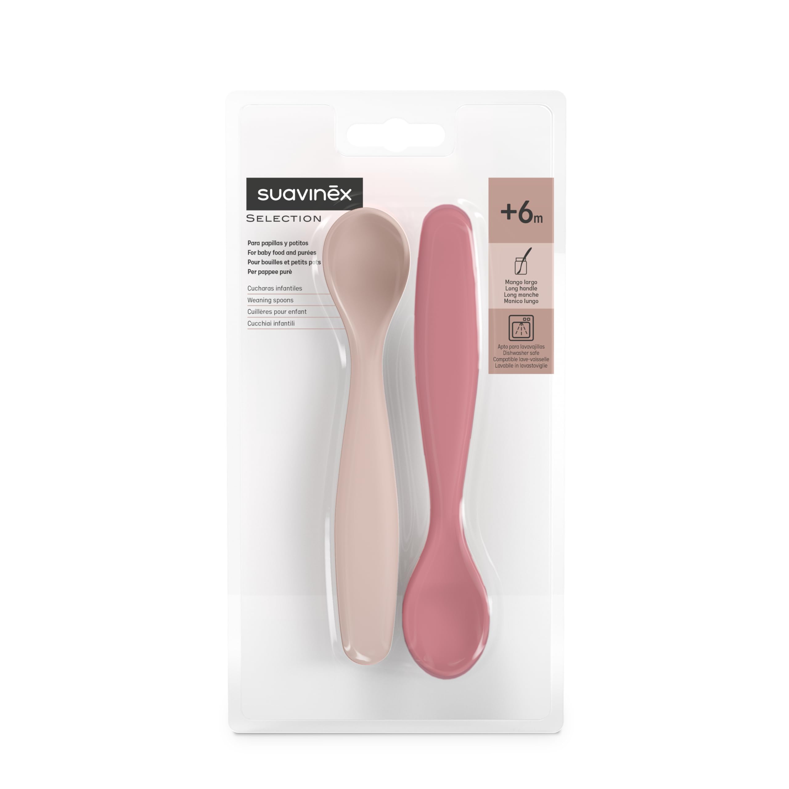 Suavinex, Pack 2 Cucharas para Bebés de Aprendizaje. Cucharas Infantiles. Aptas Encías Sensibles. Con Mango Largo. Ideal Papillas y Potitos. Aptas Lavavajillas. Ergonómicas. Bebés +6 Meses, Rosa — view 2