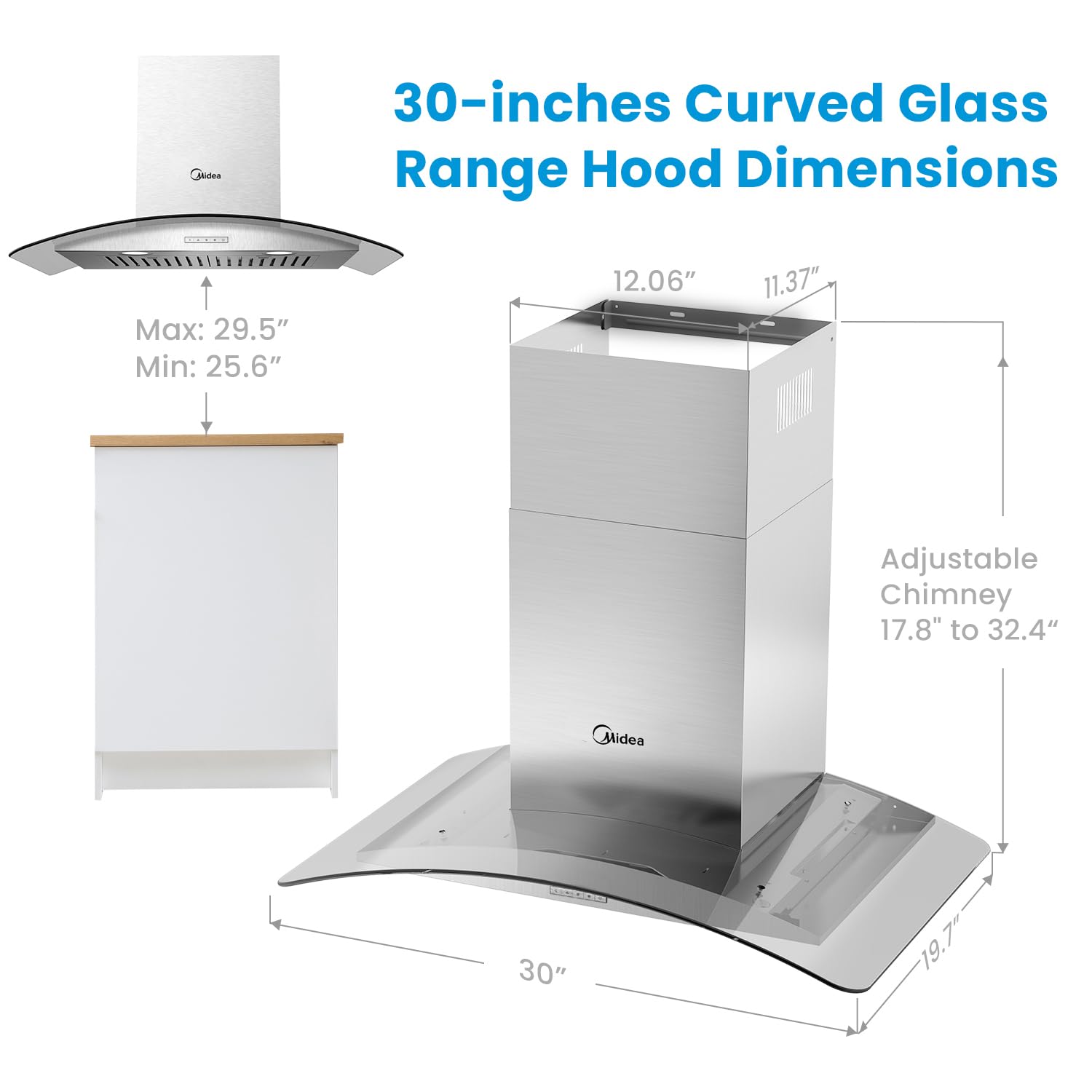 Midea MVG30W8AST Campana extractora de vidrio curvada, acero inoxidable