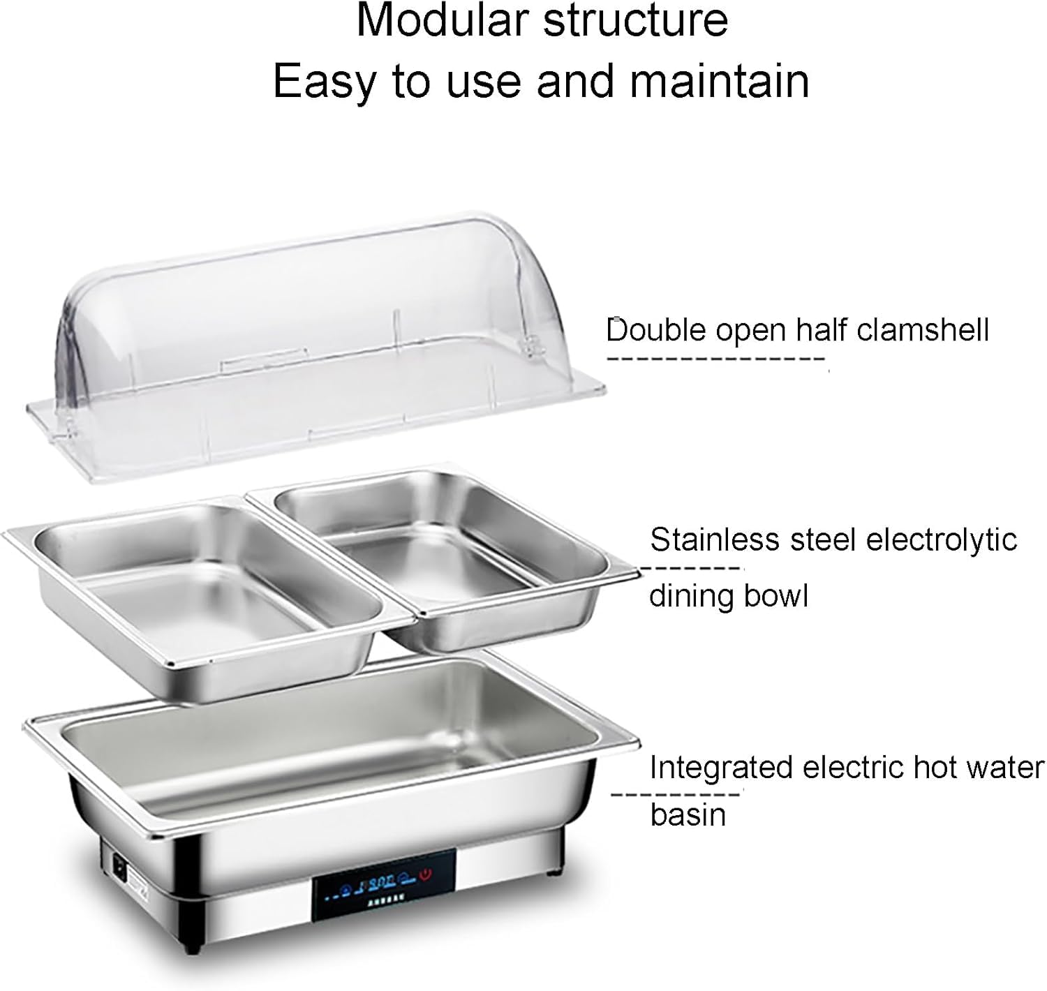 Scaldavivande Elettrico A Buffet con Display Digitale della Temperatura, Scaldavivande in Acciaio Inox per Eventi di Catering E Feste.,1/2pan-10pcs