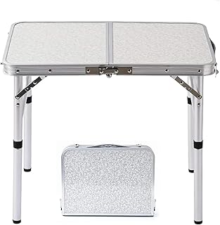 Portable Camping Table Small Aluminum Folding Camping Table: 60x40cm 2-Height Adjustable - Portable for Garden, Balcony & ...