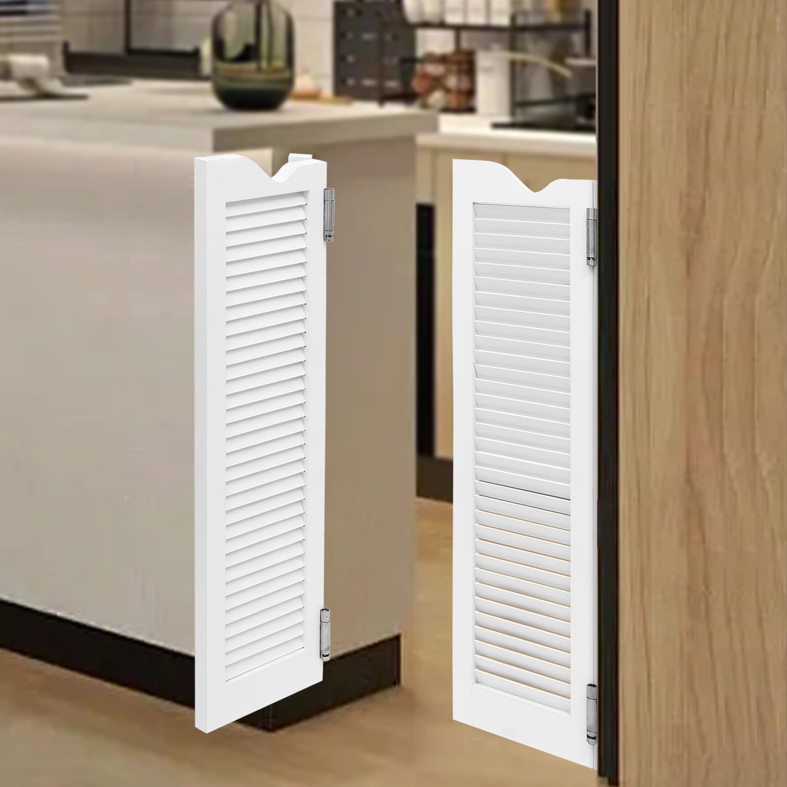 Porta a doppia battente da 107 x 61 cm, in legno di pino bianco, con cerniere, divisorio per corridoio, cucina, bar