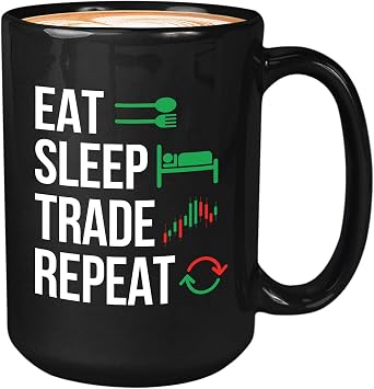 Stock Trader Coffee Mug - Eat Sleep Trade Repeat - Stock Market Traders Brokers Financial Adviser Trading Investor 15oz Black