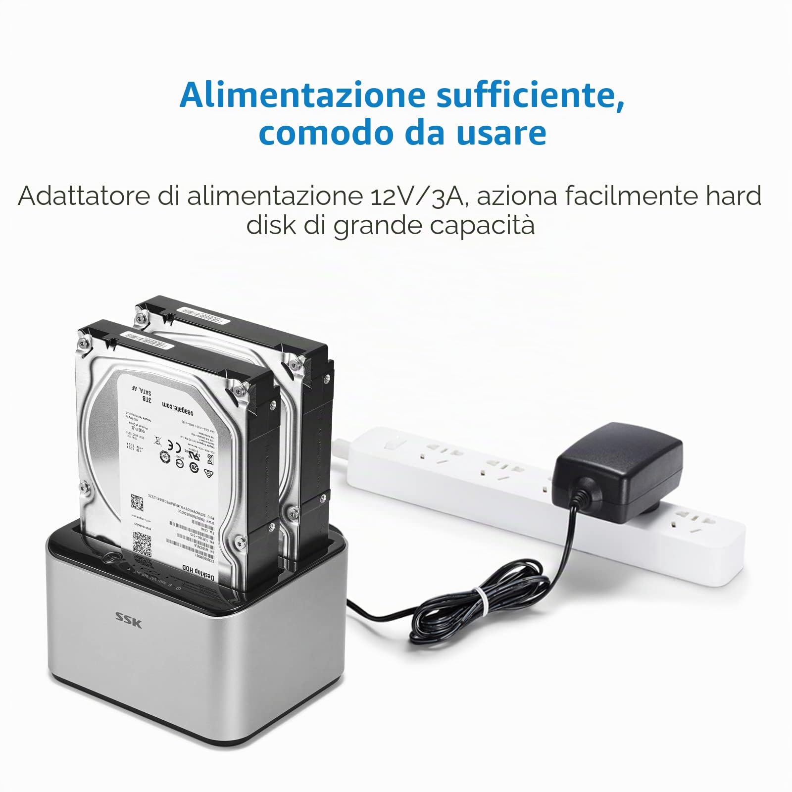 SSK docking station per disco rigido in alluminio, USB 3.0 a SATA Dual Bay per SSD SATA HDD da 2,5 e 3,5 pollici, con funzione cloner/duplicatore offline UASP (supporti 2x20TB)