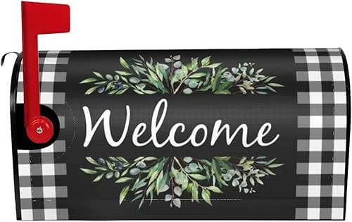 Wreath Buffalo Plaid Mailbox Covers, Welcome Magnetic Mailbox Cover, Plaid