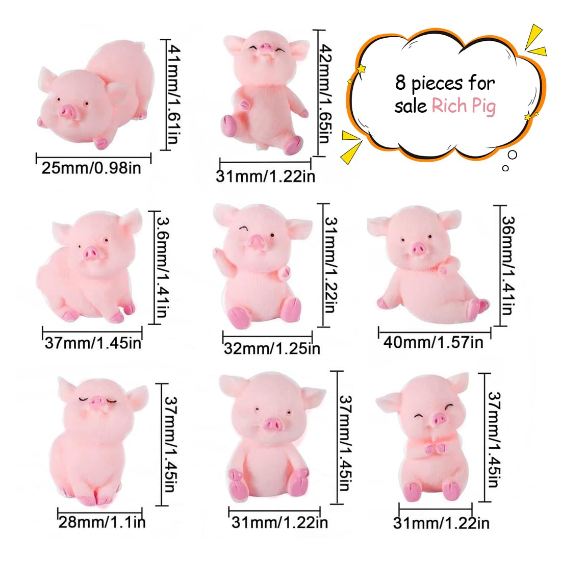 SGERUFZ 8 Pcs adornos de cerdo pequeño decoración de coche decoración de escritorio cerdo de la suerte regalo de cerdo de la suerte rosa