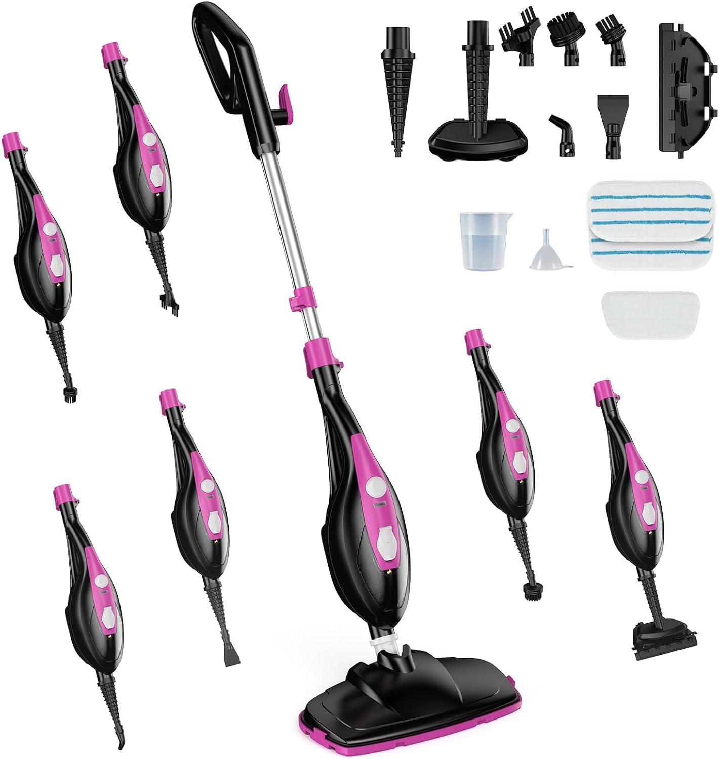 Simple Deluxe 10-in-1 Steam Mop, 1550W Detachable Handheld Steam Cleaner with 16FT Cord & 2 Pads, Multi-Surface Floor Steamer for Hardwood, Tile, Carpet, Windows, Pink