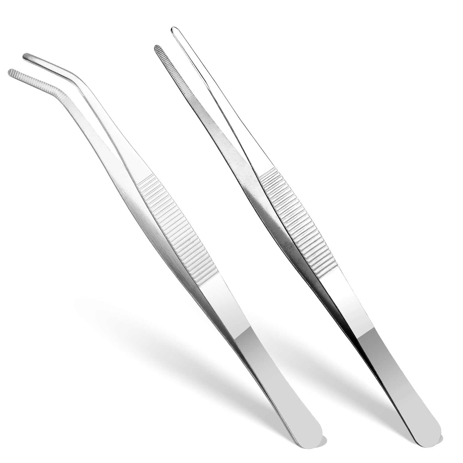 2 pinzette curve, pinzette dritte in acciaio inox con punta piatta e pinzette curve, pinzette angolate per elettronica, lavori di laboratorio, animali acquatici (20 cm)