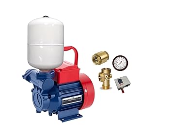 Crompton 0.5 hp water pump with water pressure boosting 24 liter tank ( multicolour ) single phase with accessories NRV , 5 way connector , presure guage , Danfoss switch