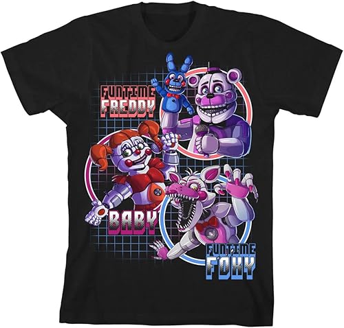 Five Nights Sister Location Funtime Freddy Foxy y Baby Boy Camiseta negra