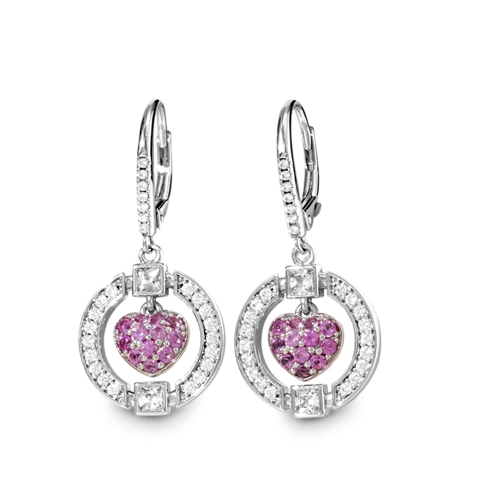 Orecchini in argento 925 rosa cuore d'amore zircone cerchio