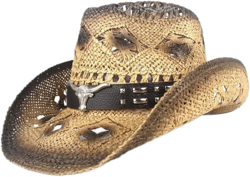 JK Home Strohhut Cowboy - Western Hut Mit Breiter Krempe