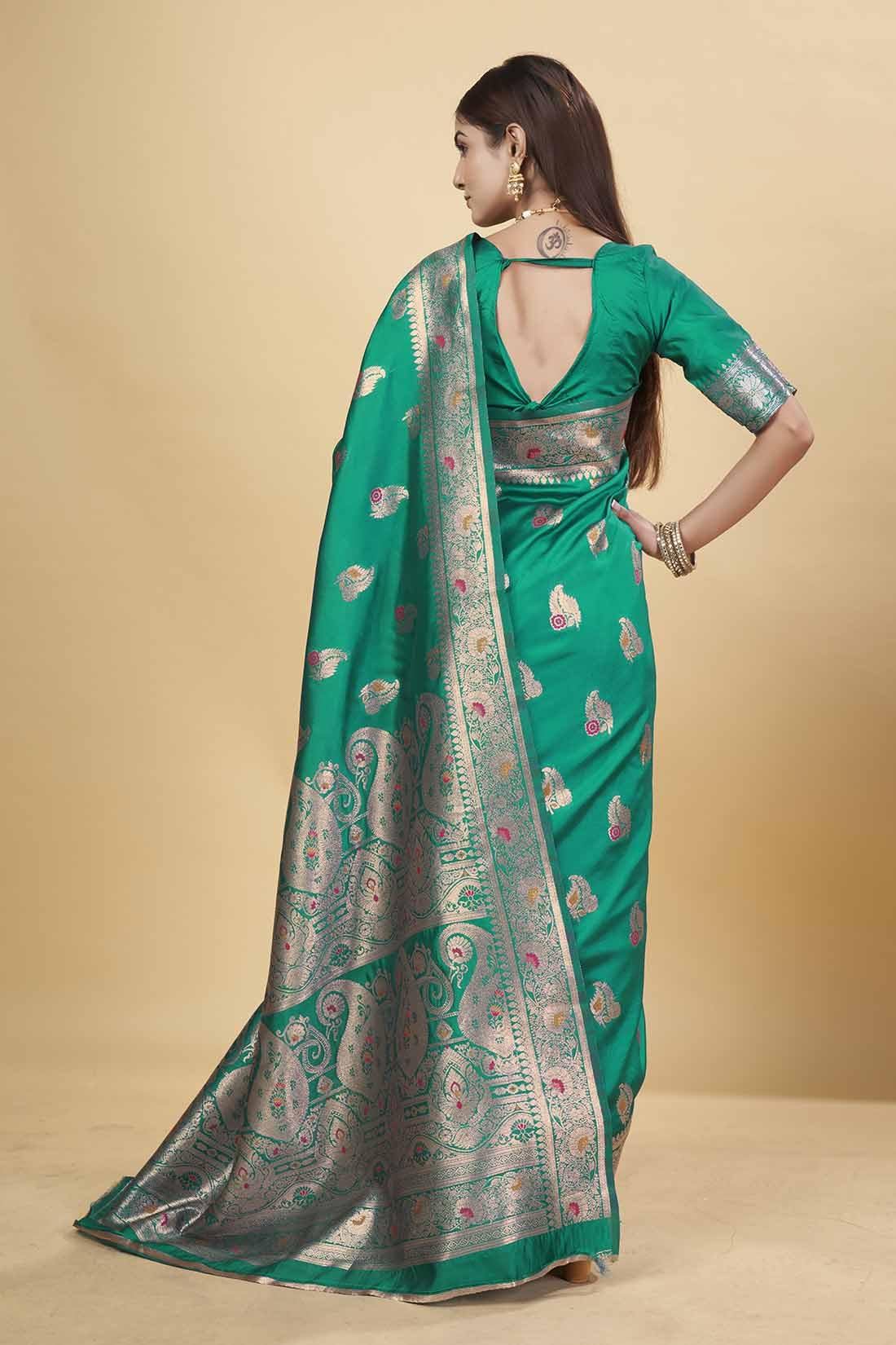 Sugathari Women's Green Kanjivaram Banarasi Silk Saree For Patola Festival Wedding Silk With Rich Pallu Design Sarees For Women With Blouse Piece (San Jm 4 Green)