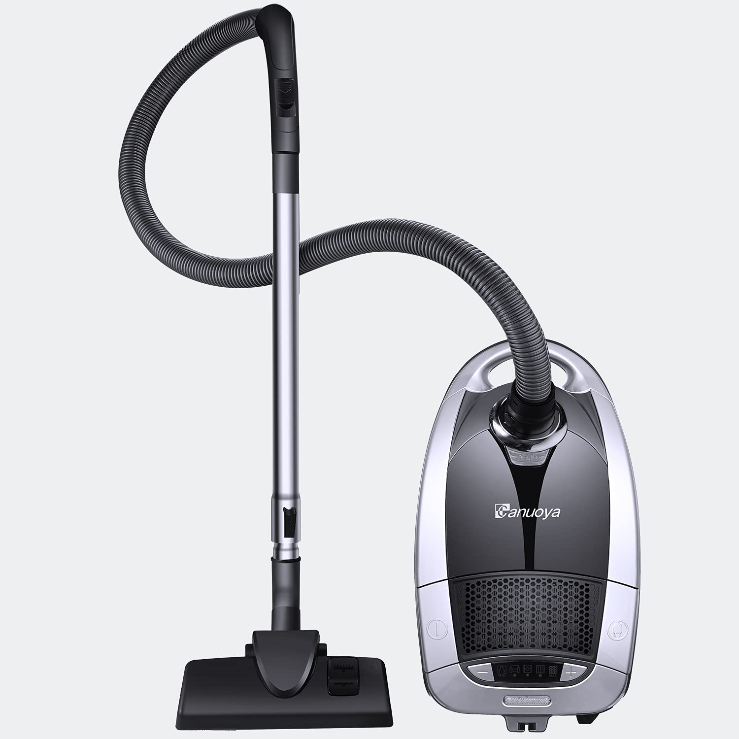 Canuoya 2400W Vacuum Cleaner 5 Digital Cyclone, 350WA Suction,Super and Fast Cleaning for Carpet,floor,Sofa,Curtain,Pet hair. Silver Gray.