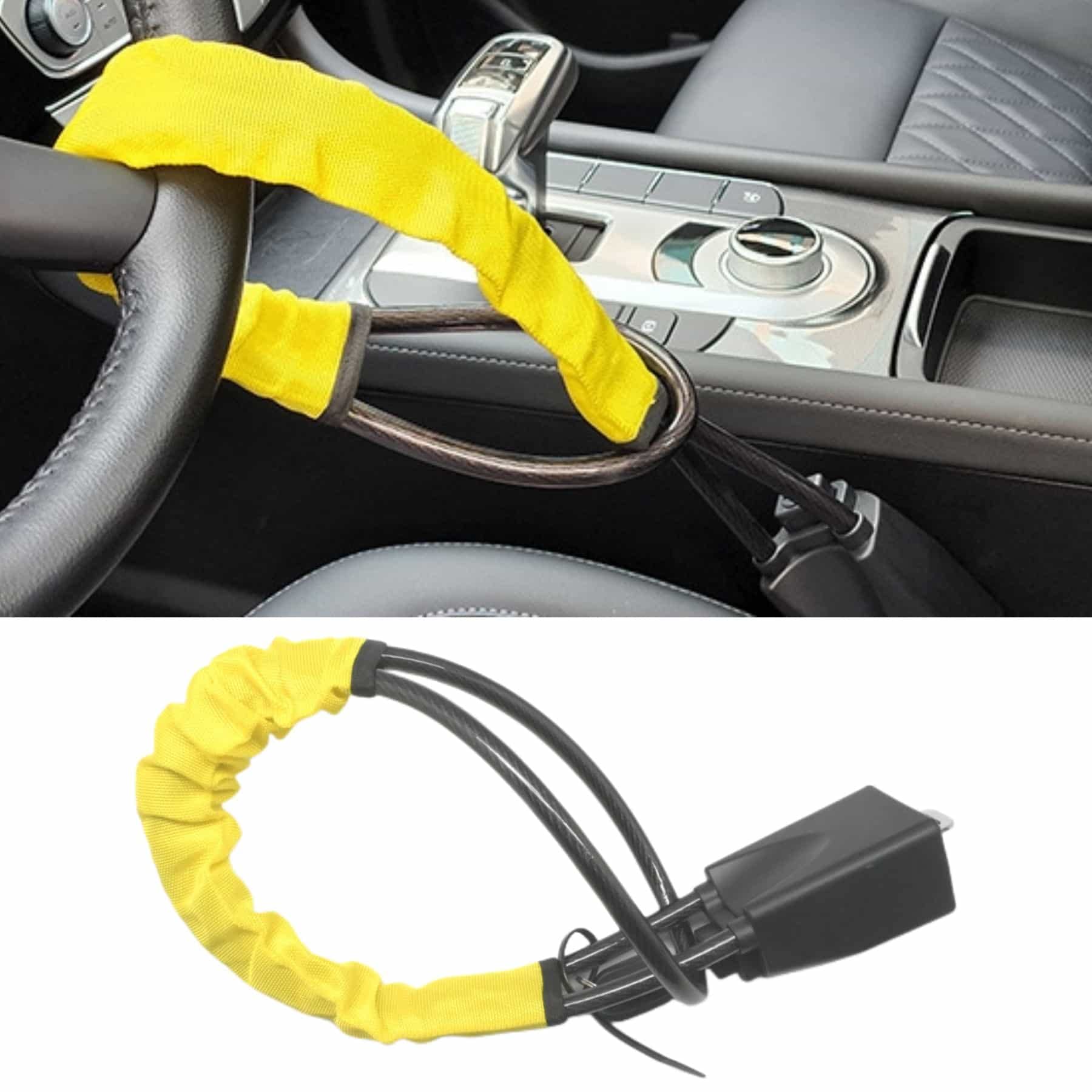 Eidoct Yellow Steering Wheel Lock & Seat Belt Lock - Universal Anti-Theft Car Device With 2 Keys For Most Vehicles, Trucks, Suvs & Vans (Yellow)