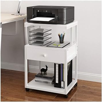 3-Layer Printer Stand with Metal Frame, Mobile Desk 1 Drawer, Multi-Functional Storage Shelf for Office, Living Room, Fax Machine, and Scanner
