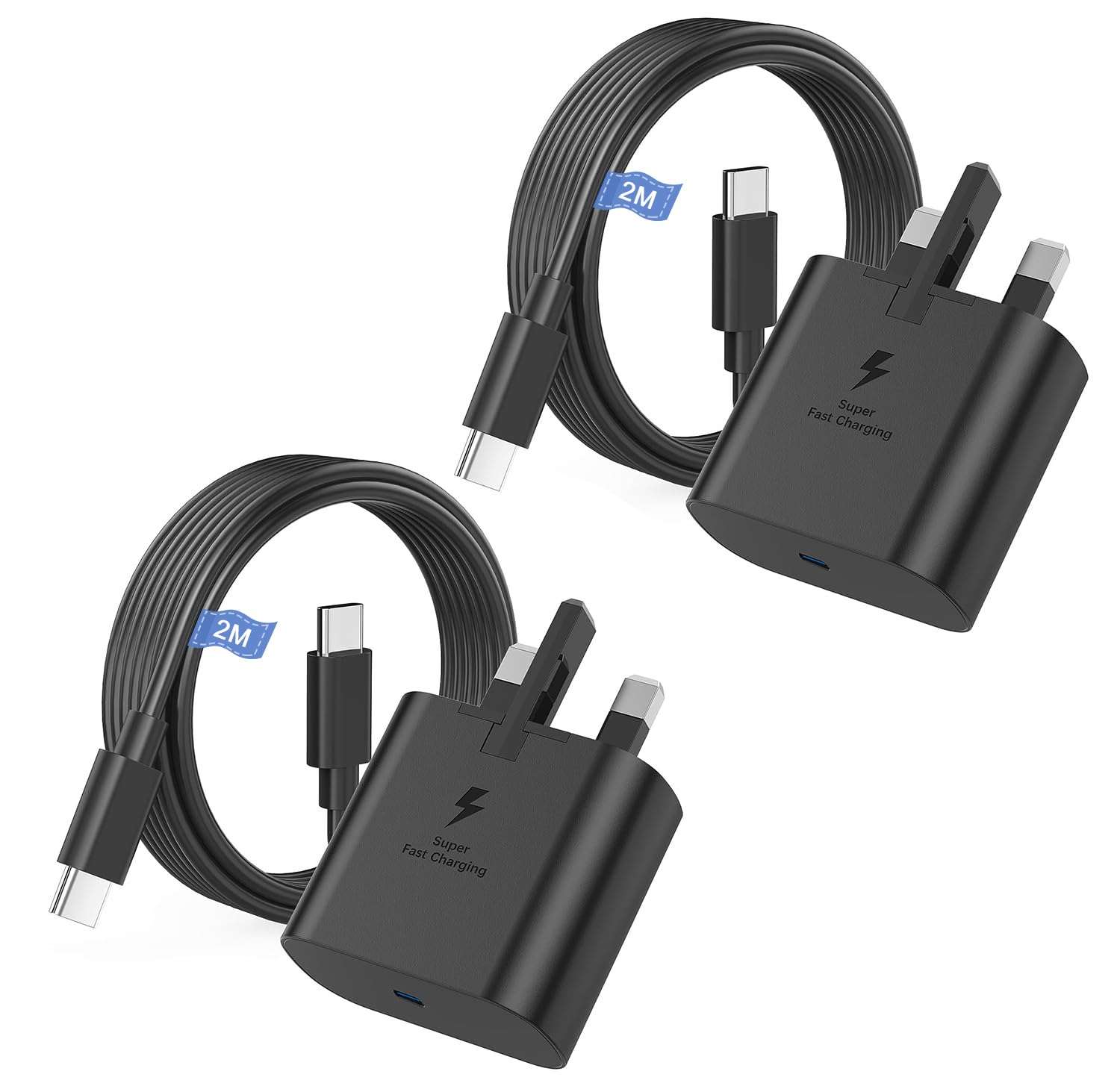 Samsung Charger, Samsung USB C Fast Plug and Long Cable 2M USBC to Type C Charging Lead for Galaxy S26 S25 S24 S23 S22 S21 S20 A17 A16 A15 A22 A23 A25 A26 A32 A33 A34 A35 A36 A53 A54 A55 A56, 2Pack - 2
