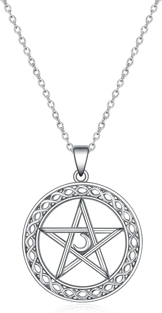 Moon Star Necklace Sterling Silver Irish Celtic Knot Crescent Moon Viking Jewelry for Women Men