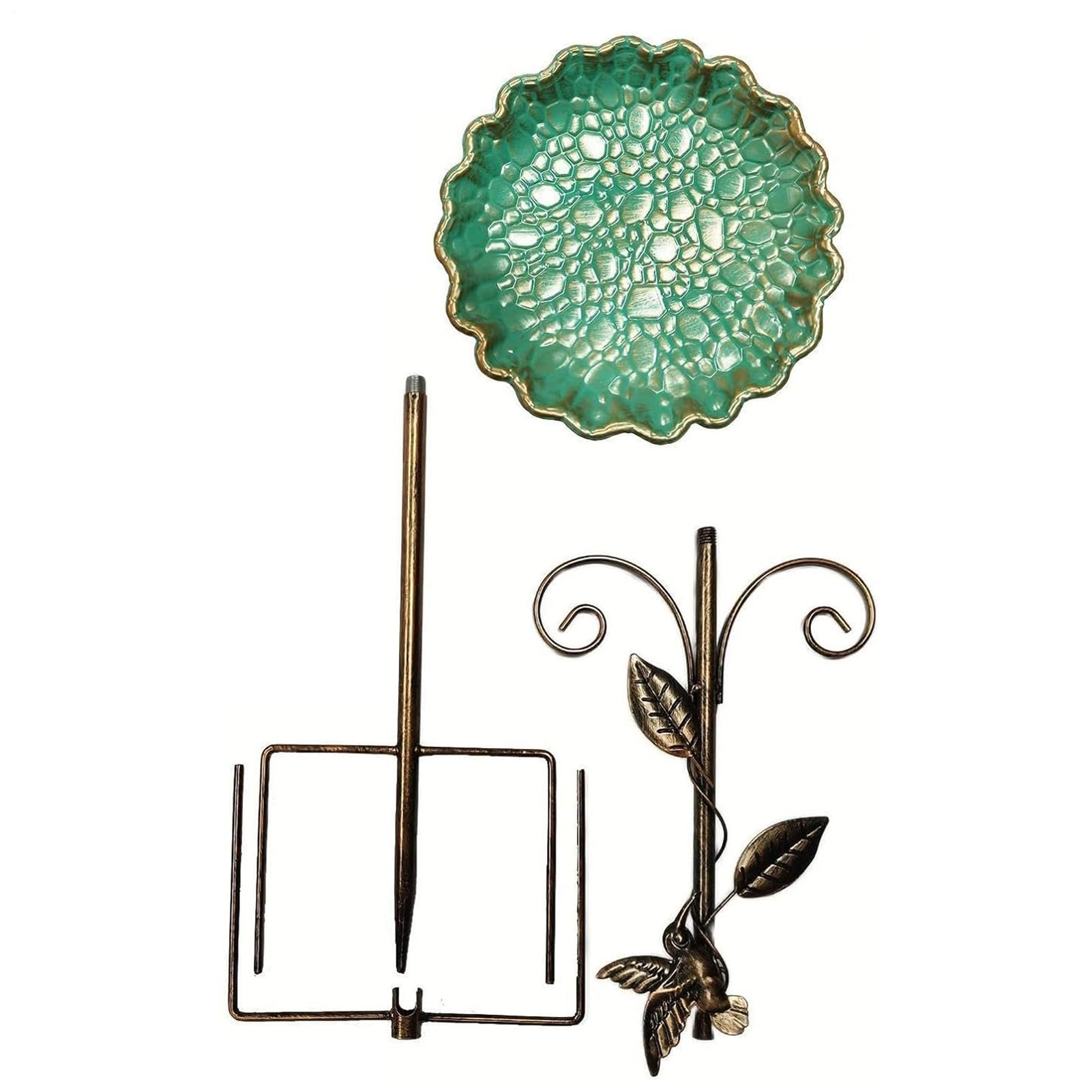 Bain d'oiseaux pour Extérieur, Mangeoire Vintage, Bassin en Métal sur Pied Antigel Hauteur Réglable pour Jardin Terrasse Balcon Extérieur