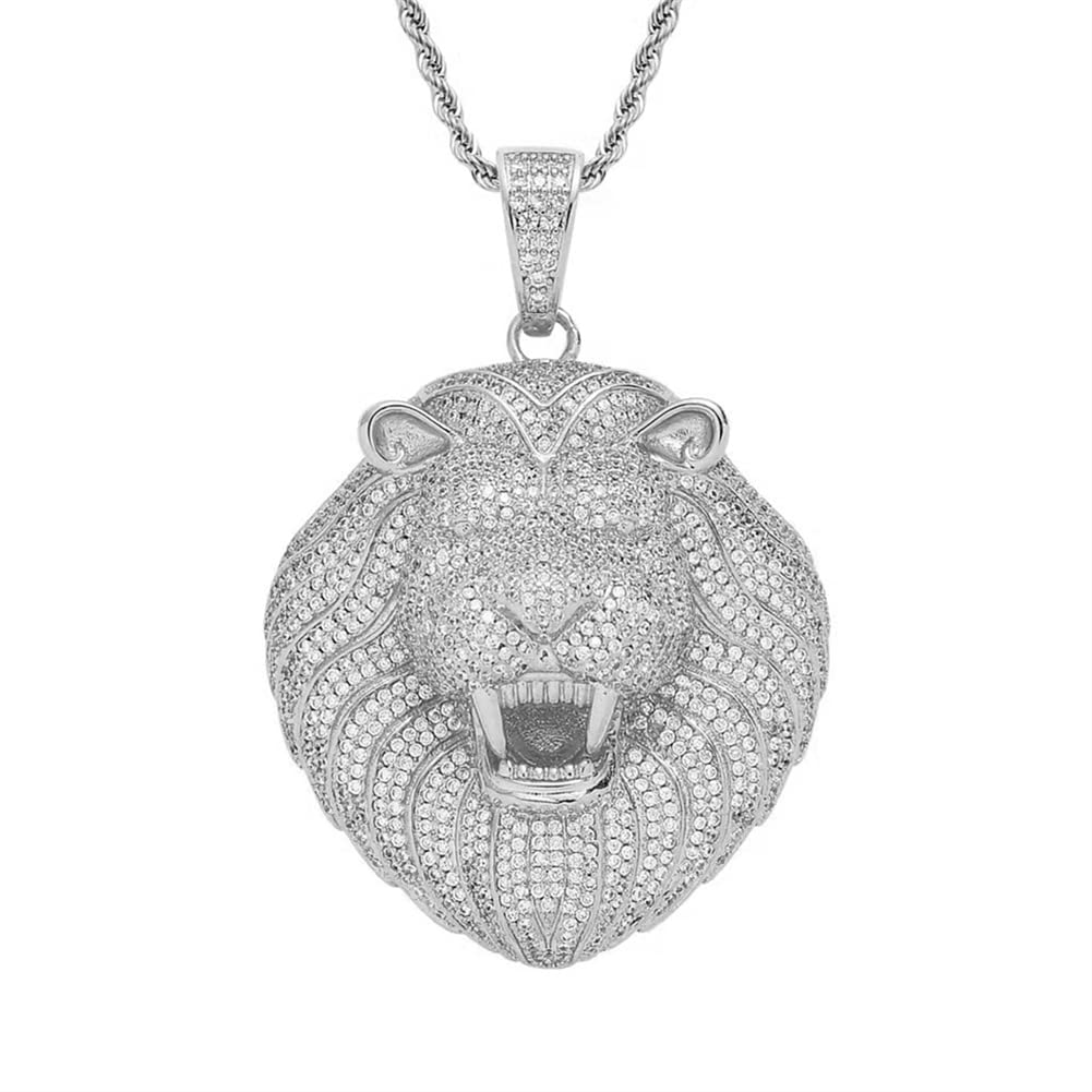 Iced Out Chain for Men,18K Gold-plated Cubic Zirconia Necklace for Men,Hip Hop Animal Lion Head Zircon Pendant
