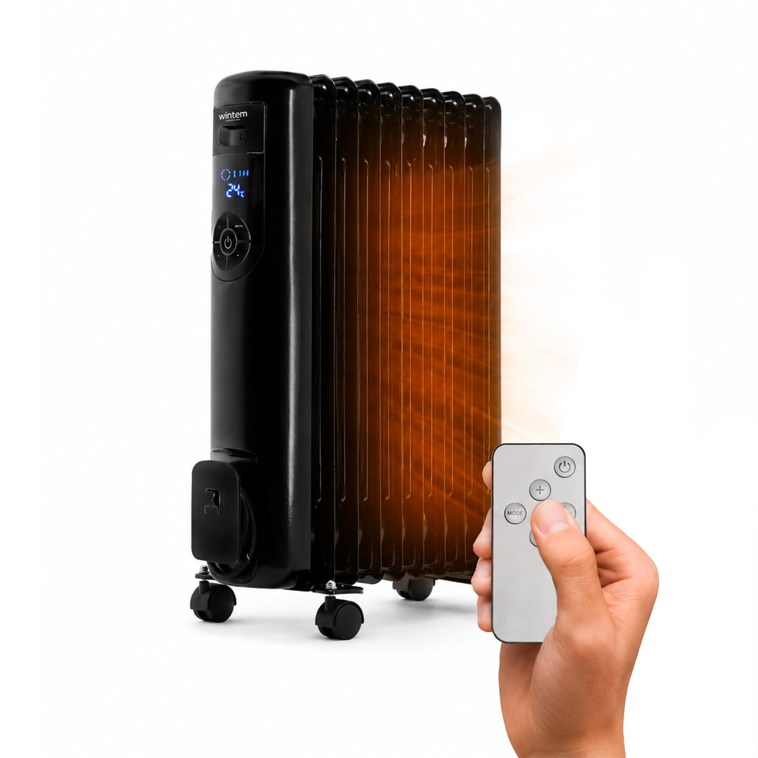 Radiatore ad Olio Elettrico 2000W – Stufa Elettrica Basso Consumo con Telecomando - Termosifone Elettrico 9 Elementi, Ruote e Manico – 13x42,5x60cm