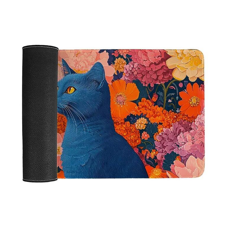 Tappetino Mouse Gaming XXL 1600 x 800 mm Tappetino Antiscivolo Sottomano Da Scrivania Per Mouse e Tastiera, Con Base In Gomma Antiscivolo, Lavabile, Mouse Pad Gatto Fiori, Regalo per Uomo L-717
