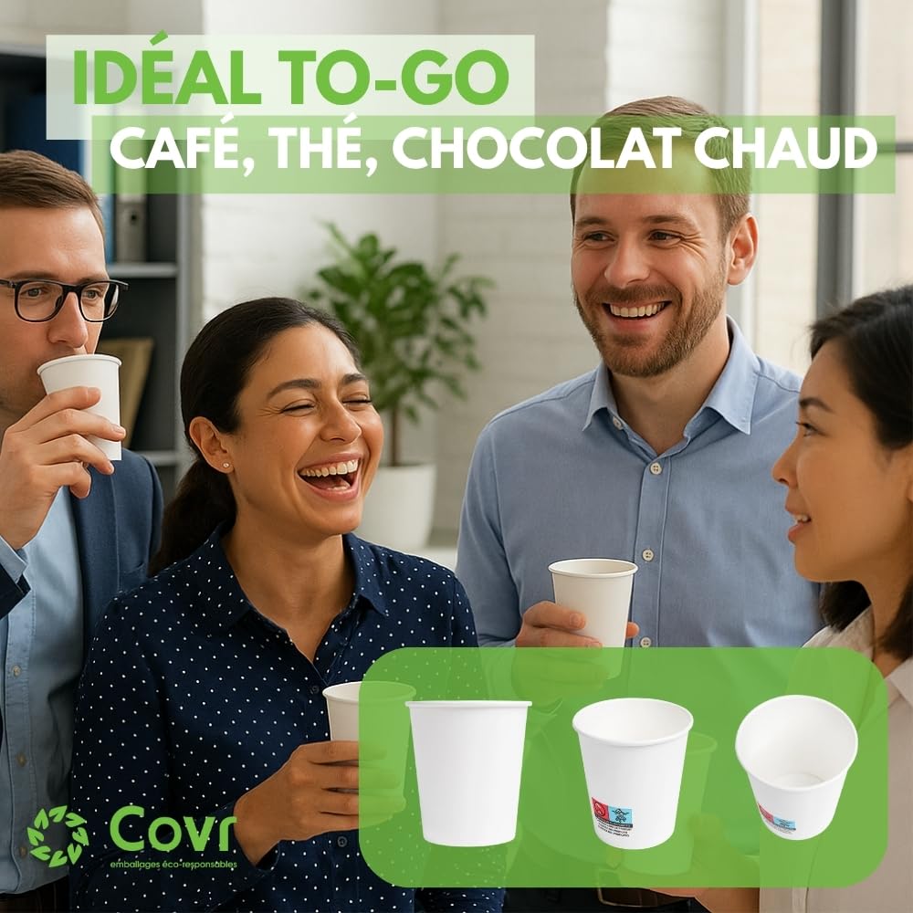 COVR 3000 Gobelets carton blanc 18-20cl - 7oz / 3000 unités, Recyclables, Boisson Chaude et Boisson Froide, Solide et Bonne Prise en Main, Résistant