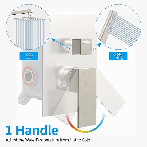 Miniatura 3 de Emabather. - Sistema de ducha negro de 12 pulgadas, de montaje, grifo de ducha con cabezal de ducha de lluvia cuadrado y soporte de mano, negro