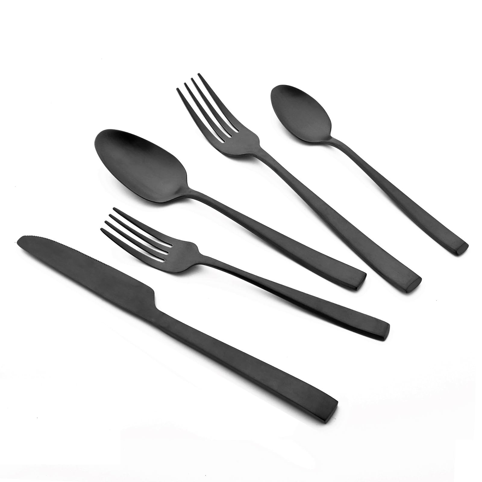 Snplowum 20-piece Black Cutlery Set, 18/10 Stianless Steel Silverware Heavy Duty Tableware Set Include Dinner Knife/Fork/Spoon, Service For 4, Matte Polish