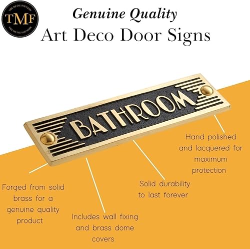 Miniatura 3 de The Metal Foundry Letrero de puerta de metal para baño. Placa de latón para puerta o pared, estilo art déco, decoración del hogar, hecha a mano en