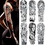 Waterproof Full Arm Temporary Tattoos - Tribal Wolf, Leopard, Lion King Designs - 6 Sheets for Men and Women