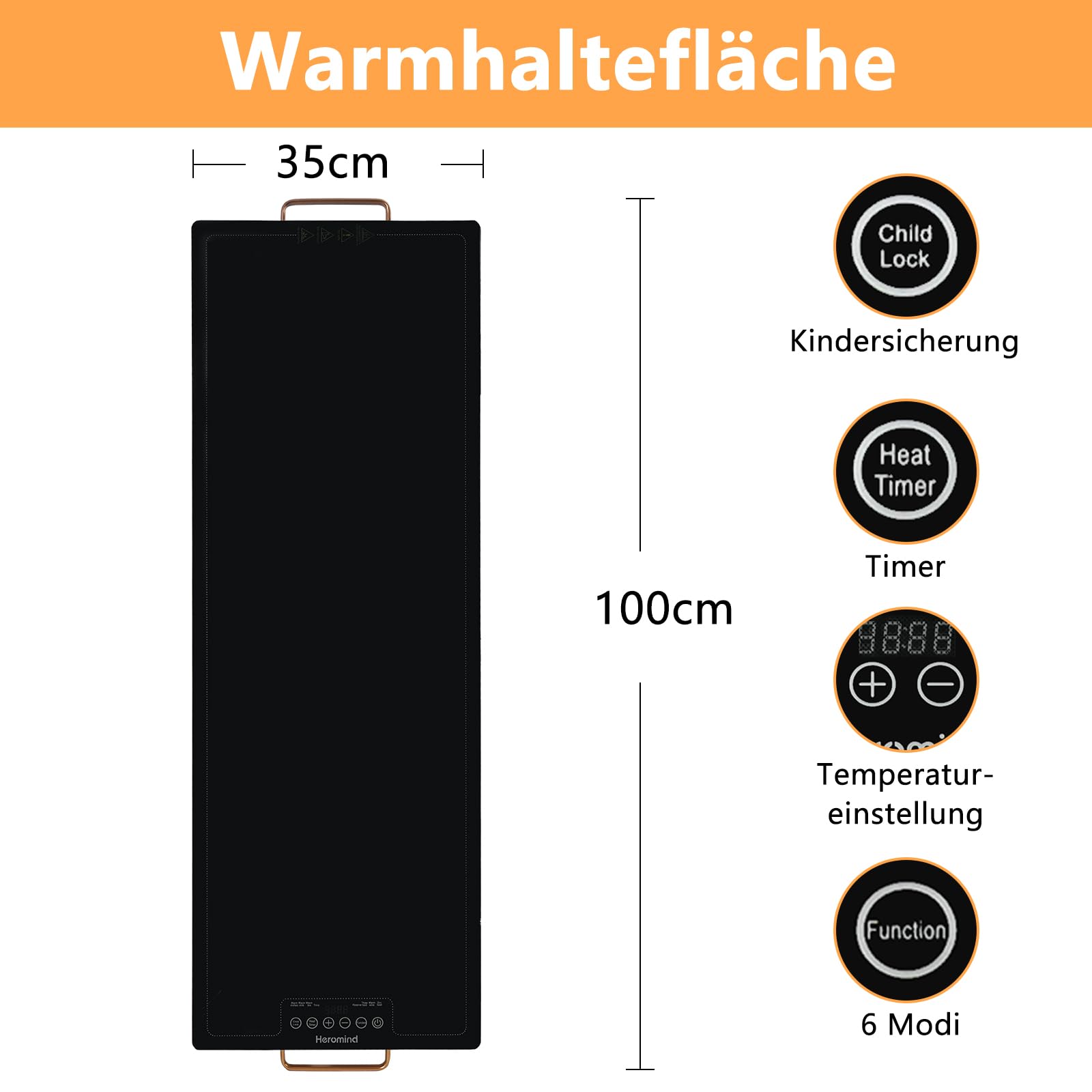 Wärmeplatte 100x35 cm 450W Elektrische Warmhalteplatte Touch-Bedienung Für Großküchen Catering