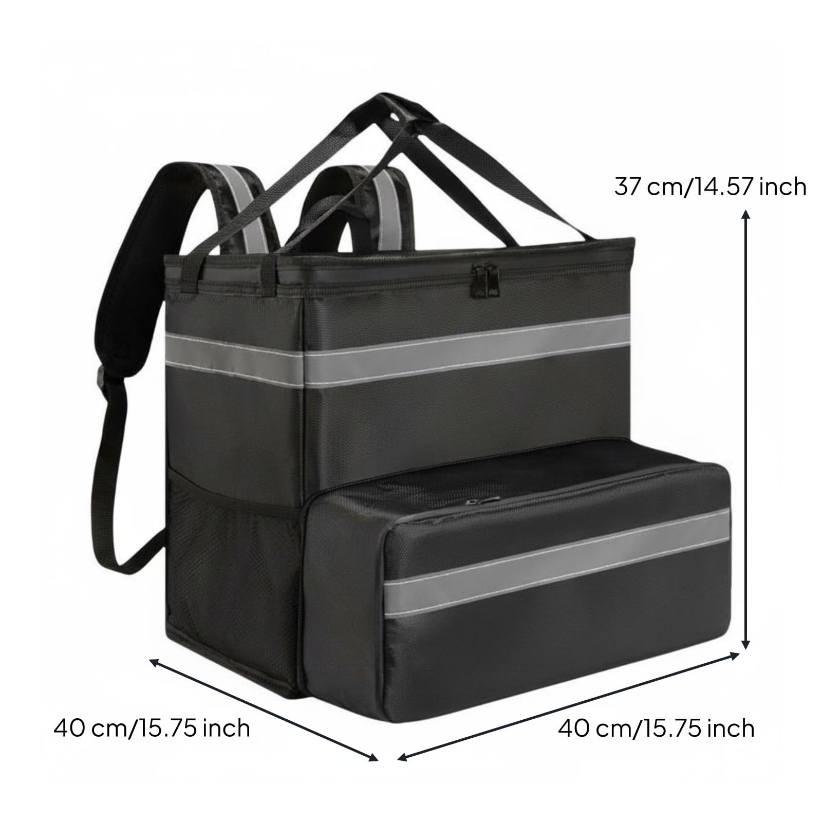 Glacière Portable Sac Isotherme Sac à, Noir, Noir Avec Bandes Réfléchissantes Argentées Avec Extension