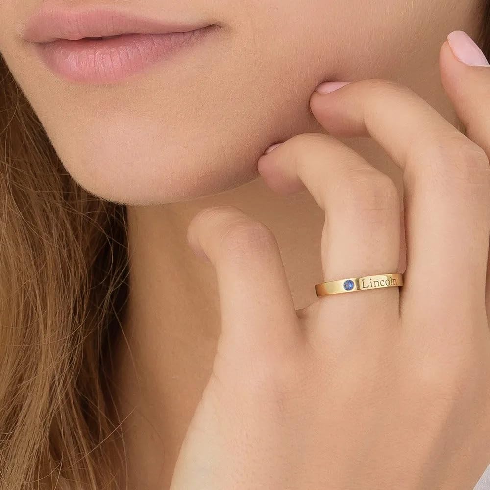 MyNameNecklace MYKA - Personalized Stackable Engraved Ring for Women, Her, Mom - Custom any Name or Word- Sterling Silver, Gold Plated - Dainty Gift for Christmas, Mother's Day
