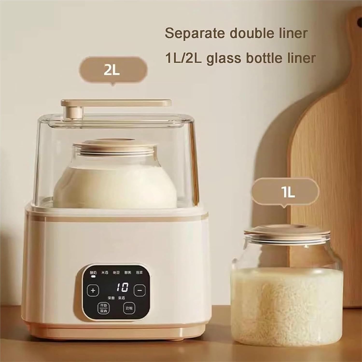 Fully Automatic Yogurt Maker, 5 Preset Programmes, Easy Cleaning Simple Operation2L Yoghurt Maker Machine, Yogurt Maker with LED Touch Panel for Home Organic Yogurt, Cheese