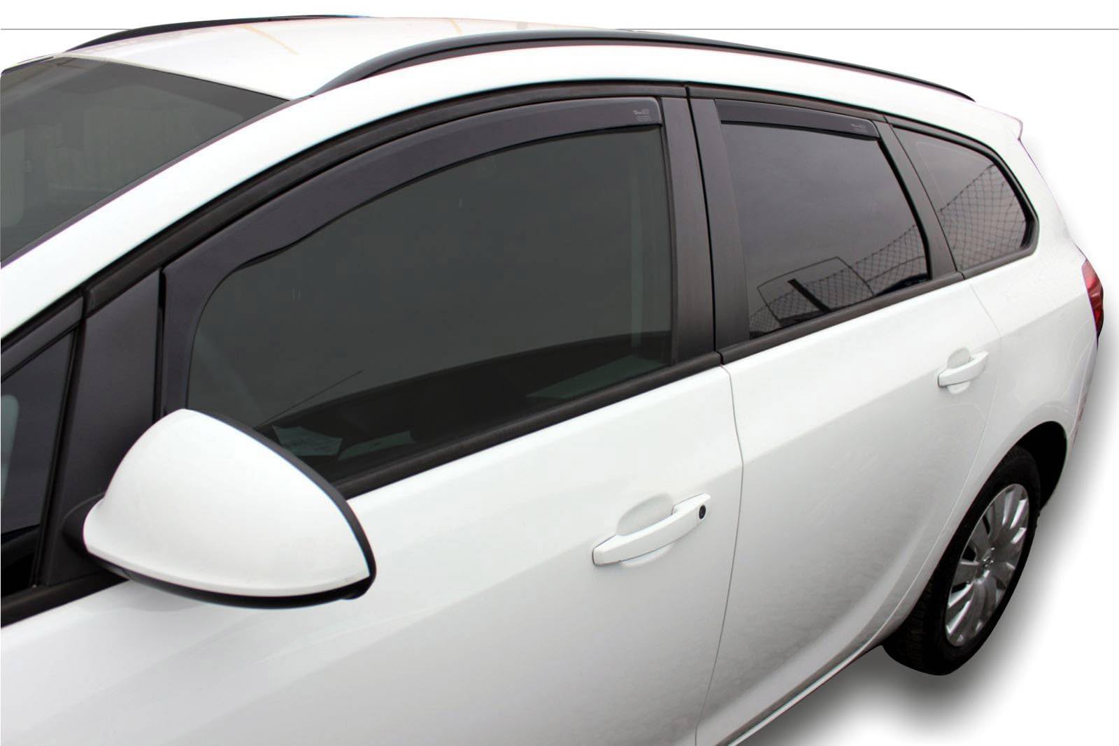 J&J AUTOMOTIVE Windabweiser passend für Opel Astra J Sports Tourer Schrägheck/Kombi 2010-2015 4tlg, Heko Regenabweiser Vorne Hinten Getönt Dunkel Passform